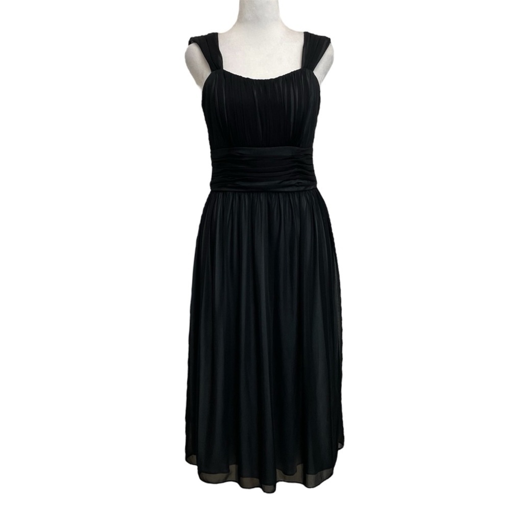 Talbots Black Chiffon Flowy Retro Style LBD Sleeveless Pleated Midi Dress